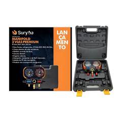 MANIFOLD 2 VIAS PREMIUM C/MALETA GÁS R134A R22 R32 R410A SEM MANGUEIRAS SURYHA